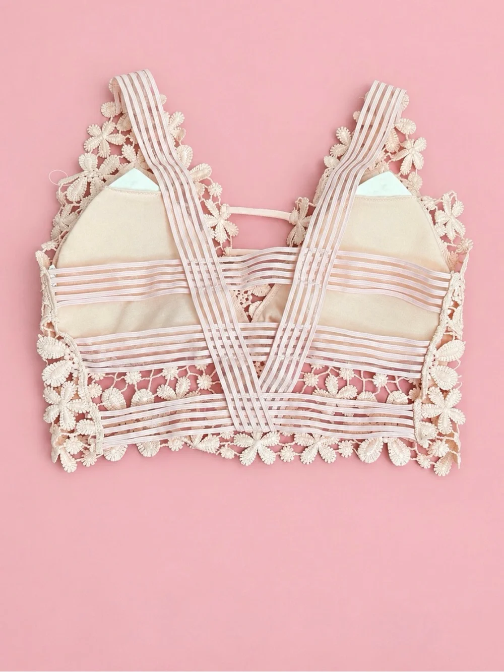 Ivory Floral Lace Longline Bralette Crop Top XS/S